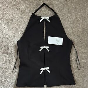 Zara Black Halter Top with Rhinestone Bows